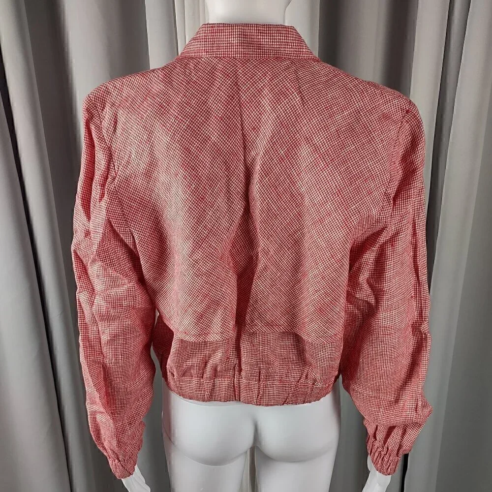 Doncaster Women's Red, White, Houndstooth, Linen Blend, Cropped Jacket Size 4